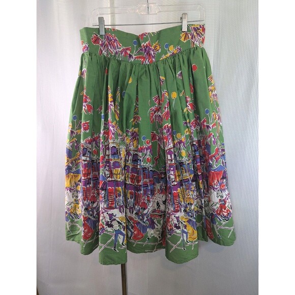 Trashy Diva Carnival Skirt Retro Pinup 50s Green Full High Waist Sz. 14 (L09) - Picture 3 of 8